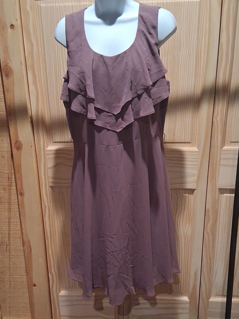 H&M Dusty Mauve Layered Ruffle Midi Dress Size 14